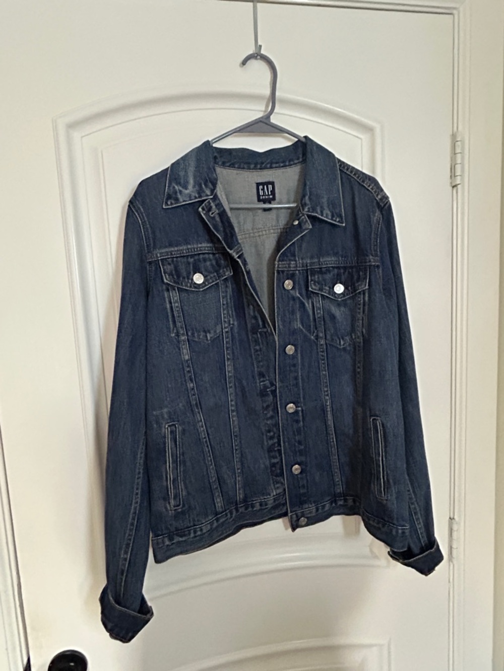 GAP Dark Blue Denim Jacket with Pink Nail Accent